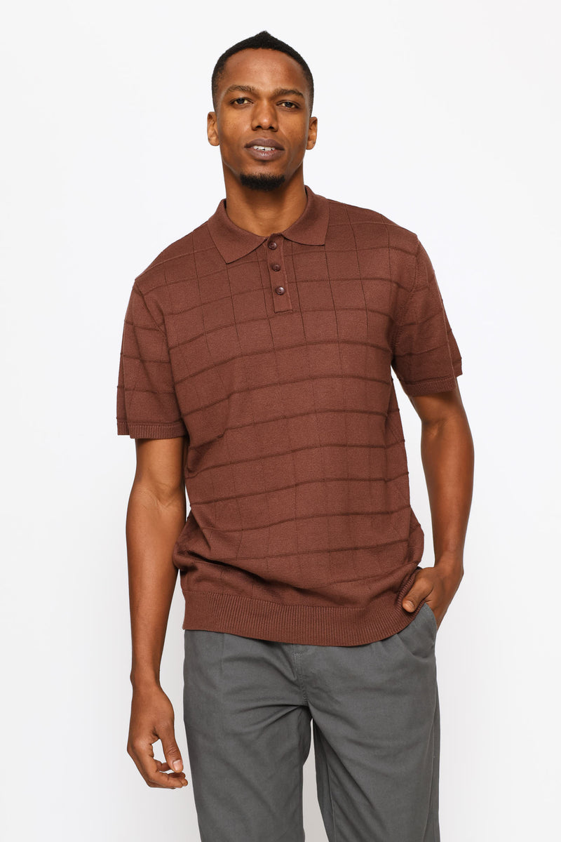 Grid Check Fine Gauge Golfer - Chocolate