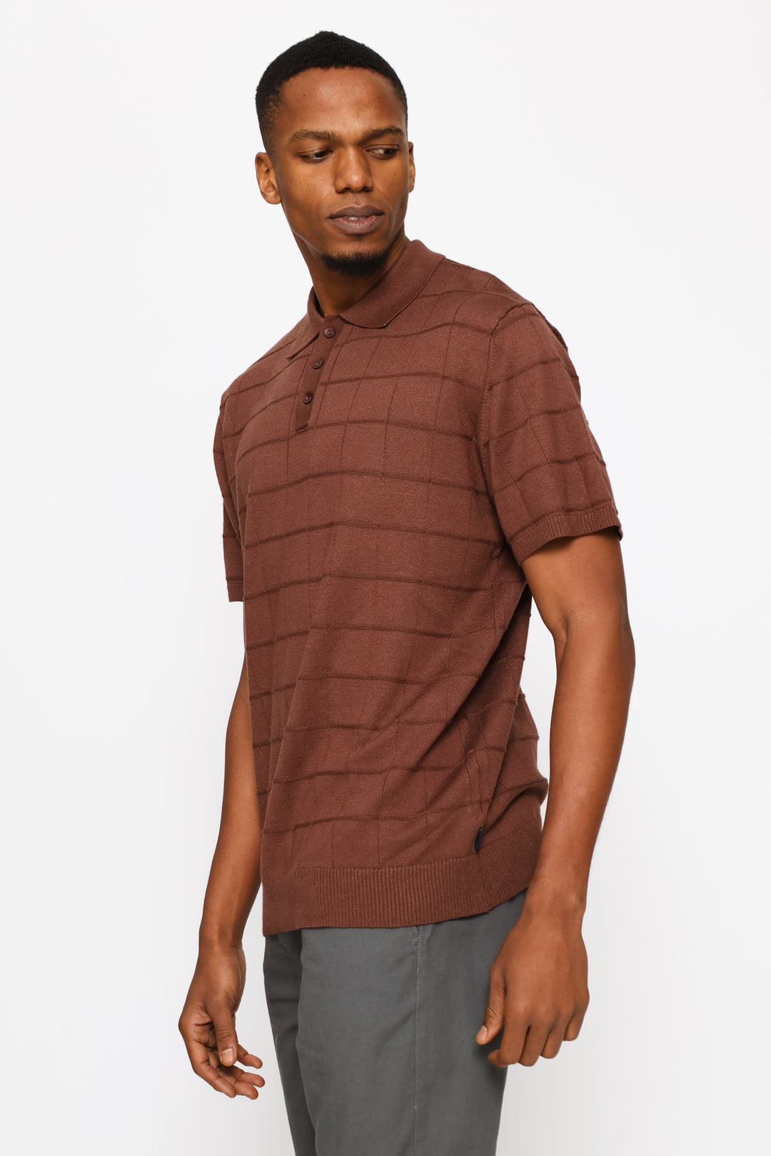 Grid Check Fine Gauge Golfer - Chocolate