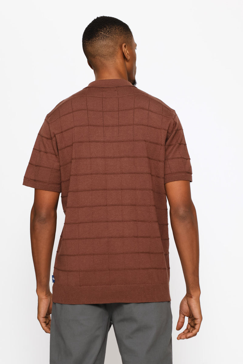 Grid Check Fine Gauge Golfer - Chocolate