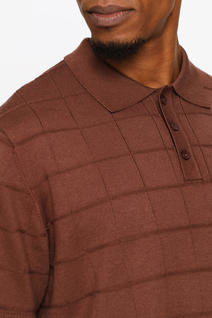 Grid Check Fine Gauge Golfer - Chocolate