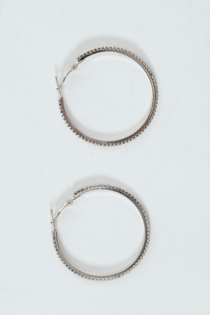 Diamante Hoop Earrings - Silver
