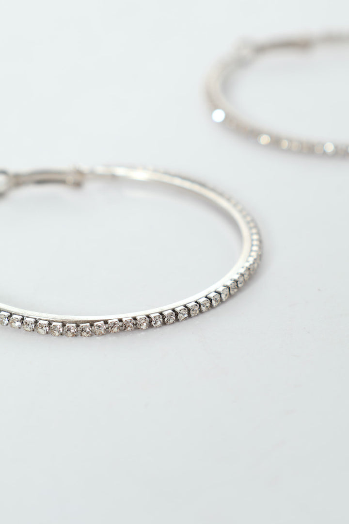 Diamante Hoop Earrings - Silver
