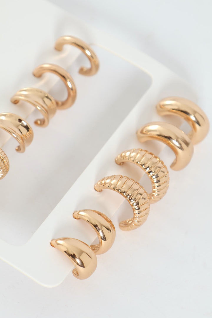 6 Pack Text Hoop Earrings - Gold
