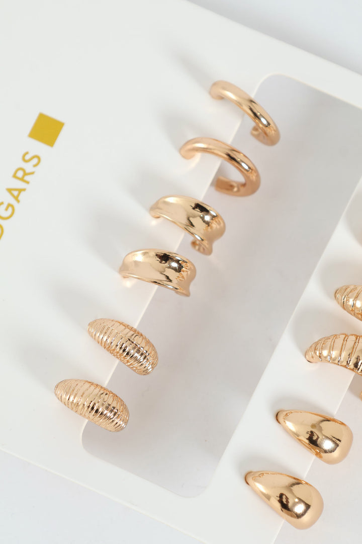 6 Pack Text Hoop Earrings - Gold