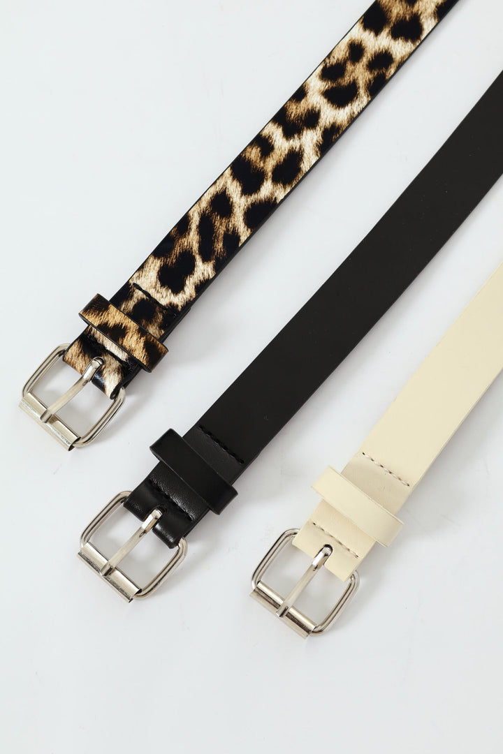 Girls 3 Pack Leopard Print Belt - Cream