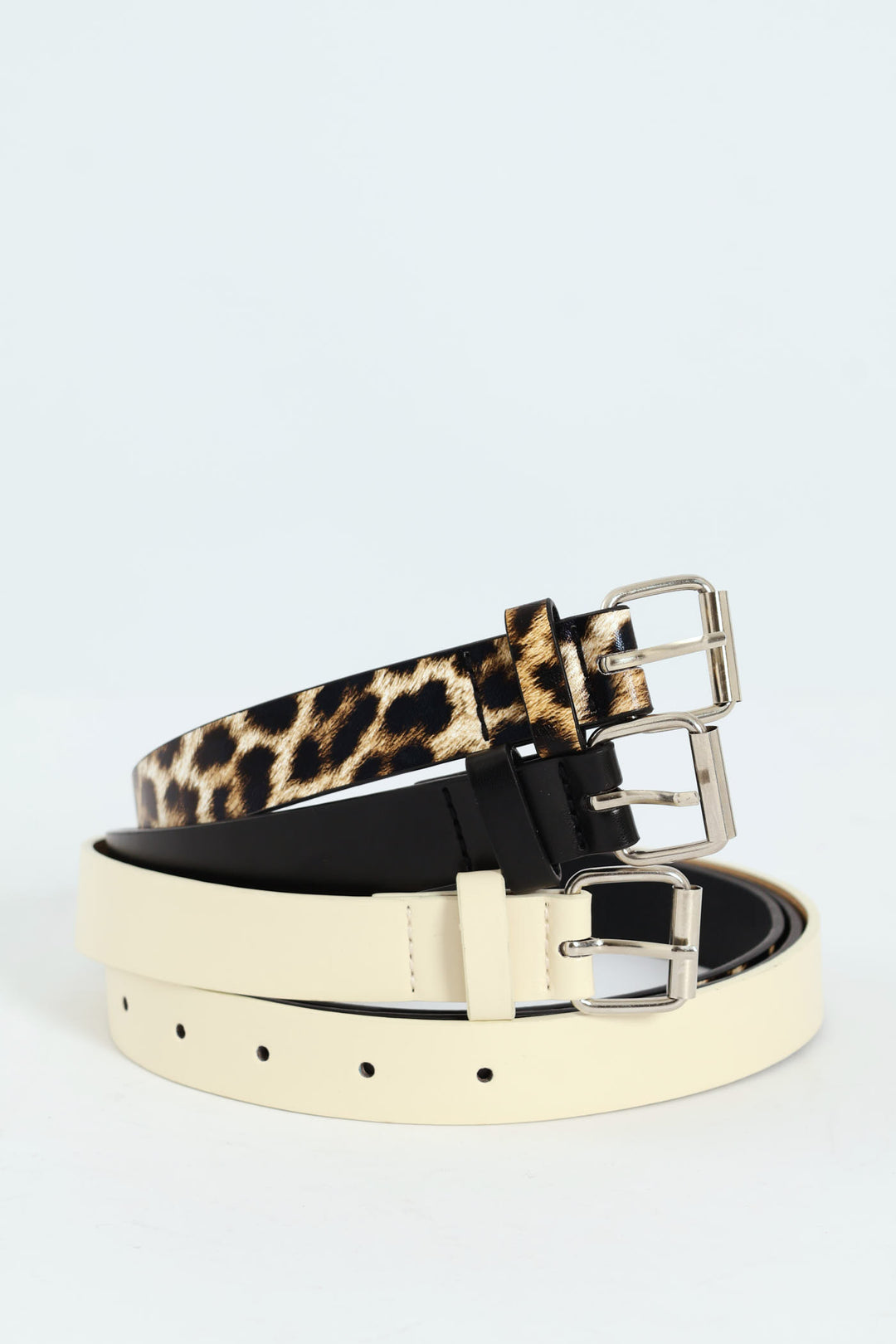 Girls 3 Pack Leopard Print Belt - Cream