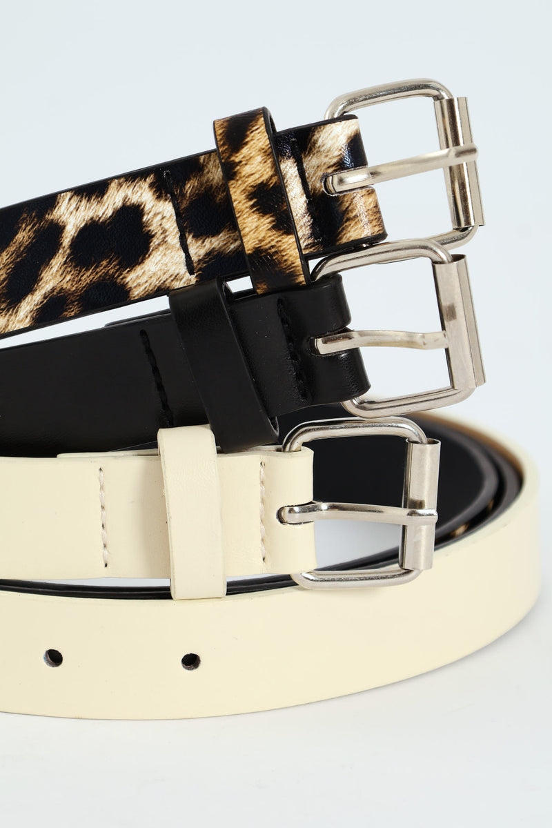Girls 3 Pack Leopard Print Belt - Cream