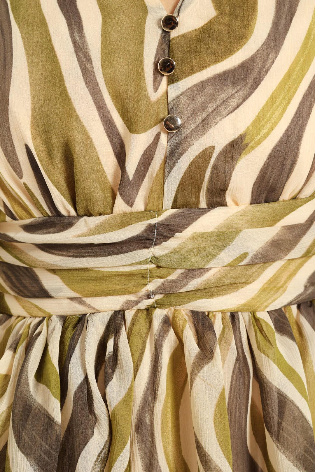 V-Neck Elasticated Waist Tiered Tea Dress - Green