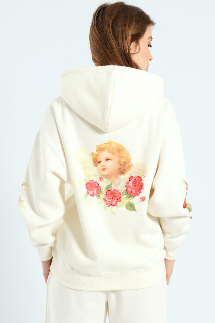 Angel Heart Chain Hoodie - White