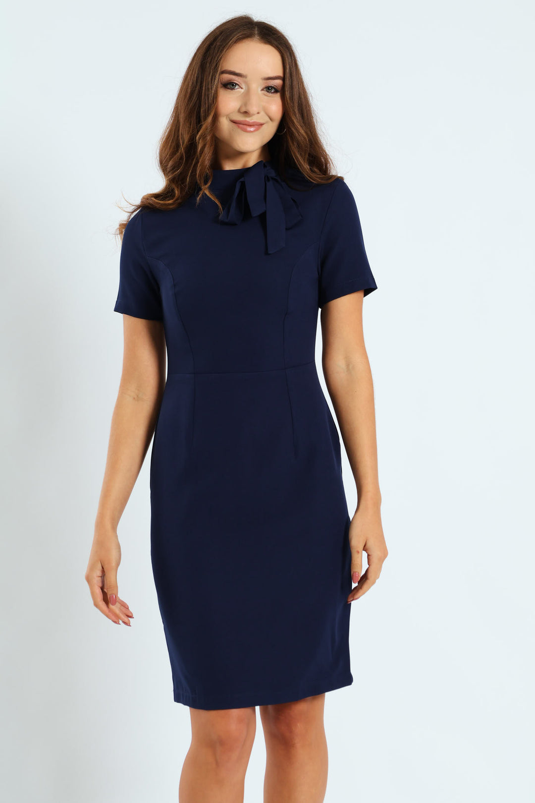 Kitty Bow Pencil Dress - Navy