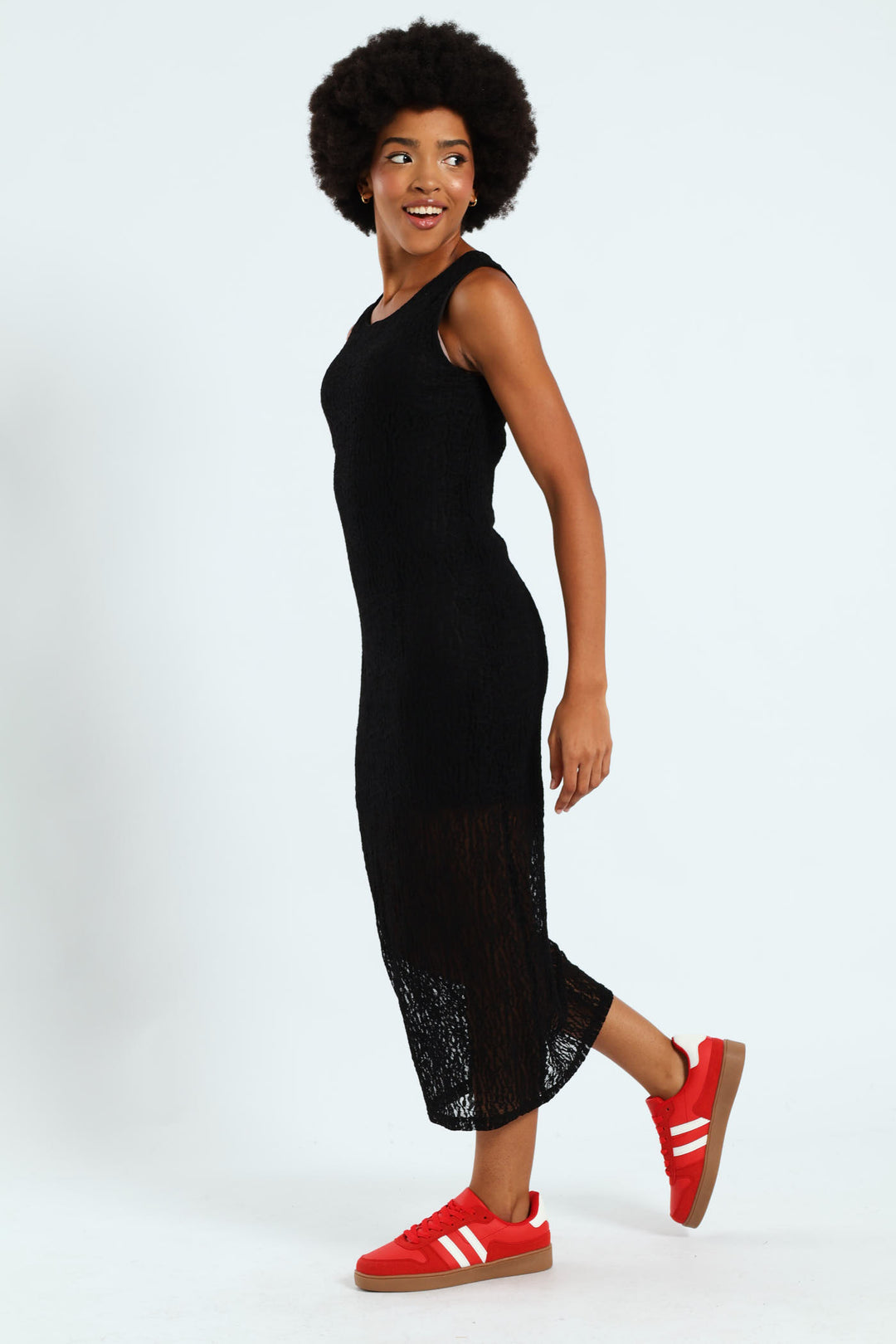 Lace Midi Column Dress - Black