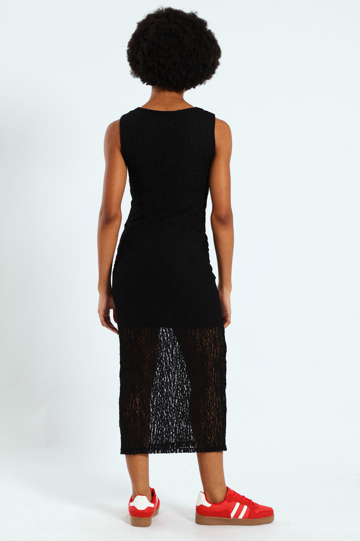 Lace Midi Column Dress - Black