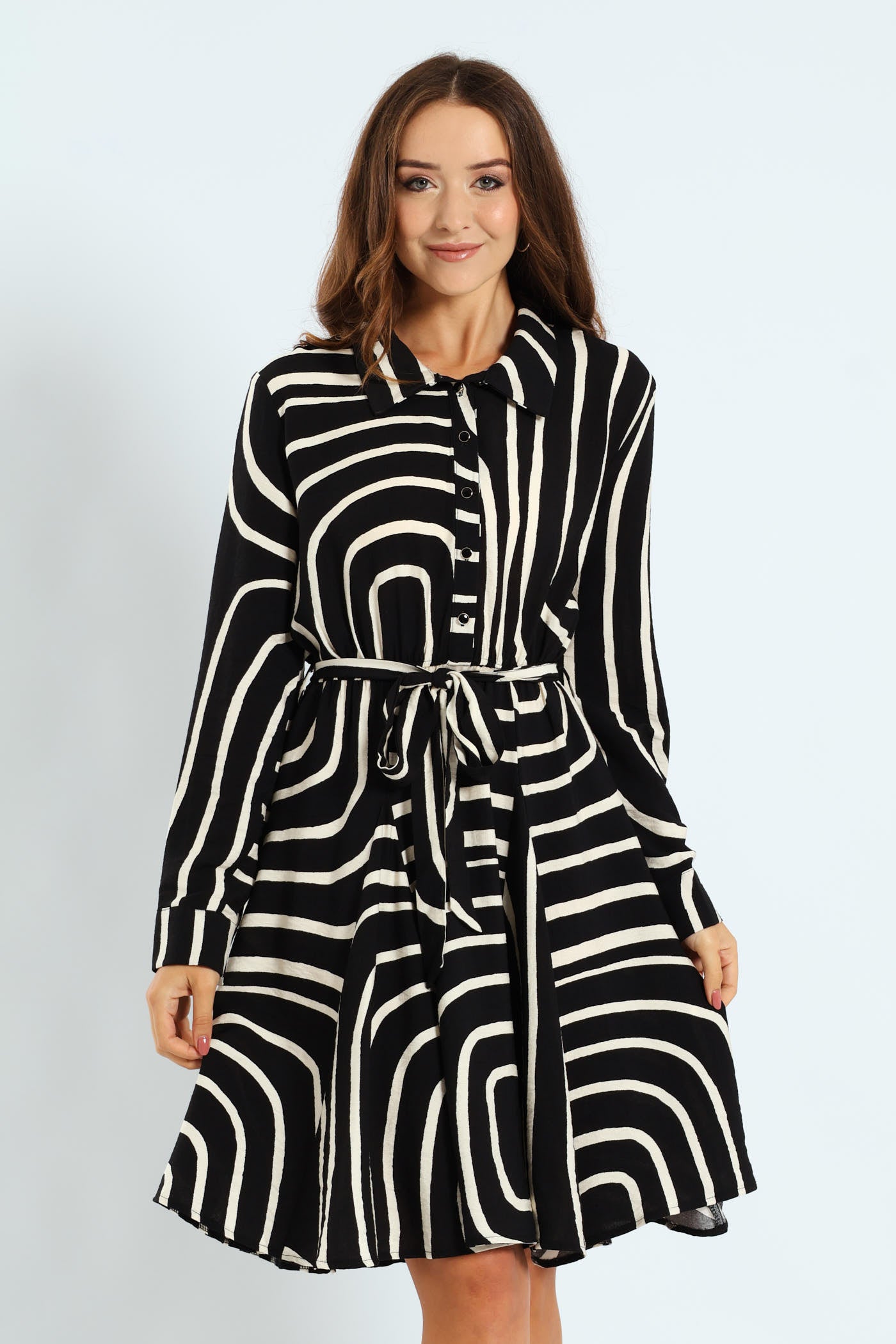 Ladies Abstract Button Through Godet Tea Dress - Black/Cream – Edgars