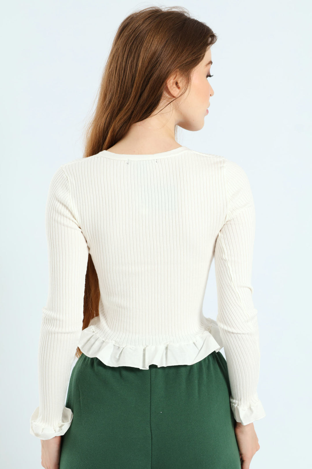 Ruffle Trim Cropped Cardigan Sweater - Vanilla