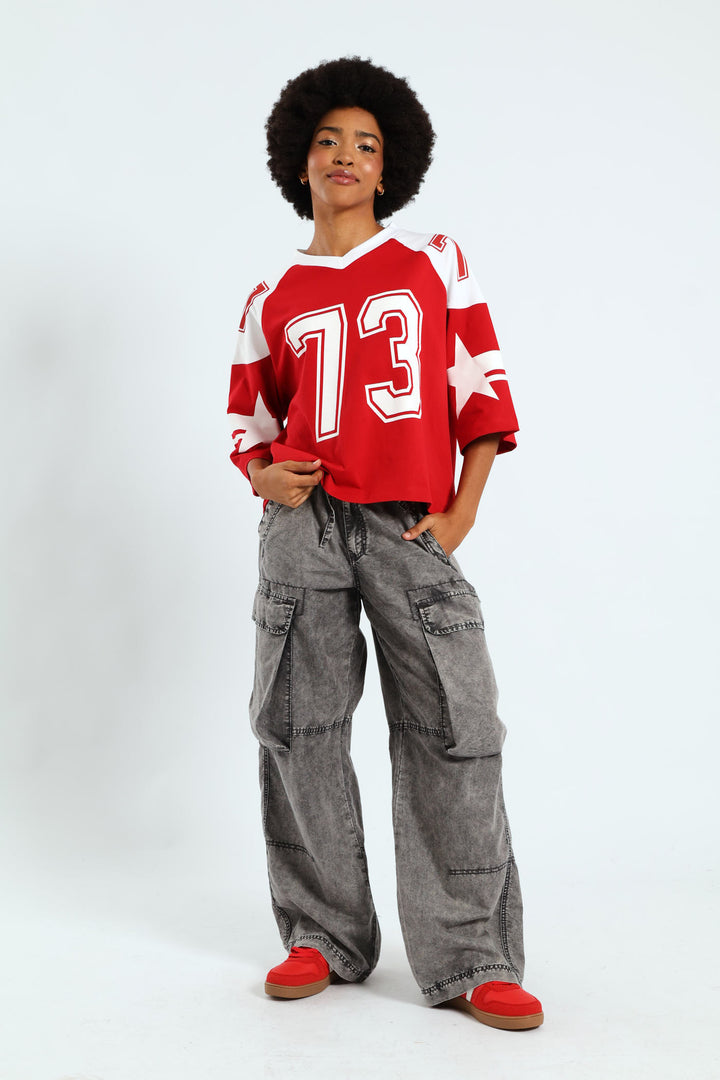 Boxy Football Tee - Red