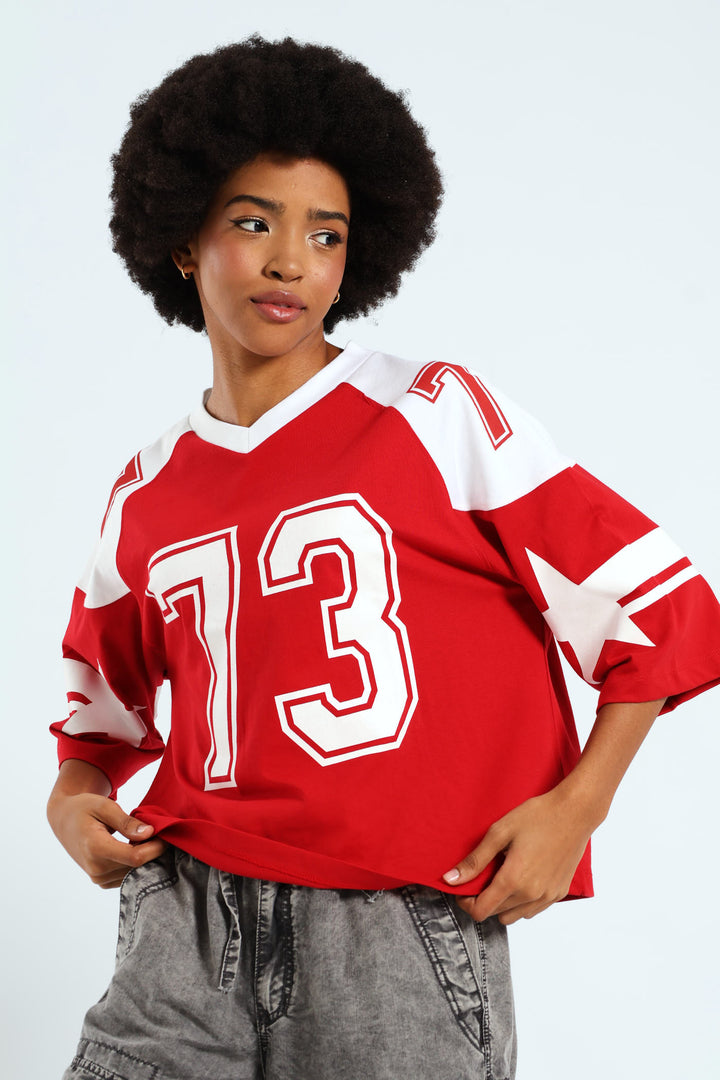 Boxy Football Tee - Red