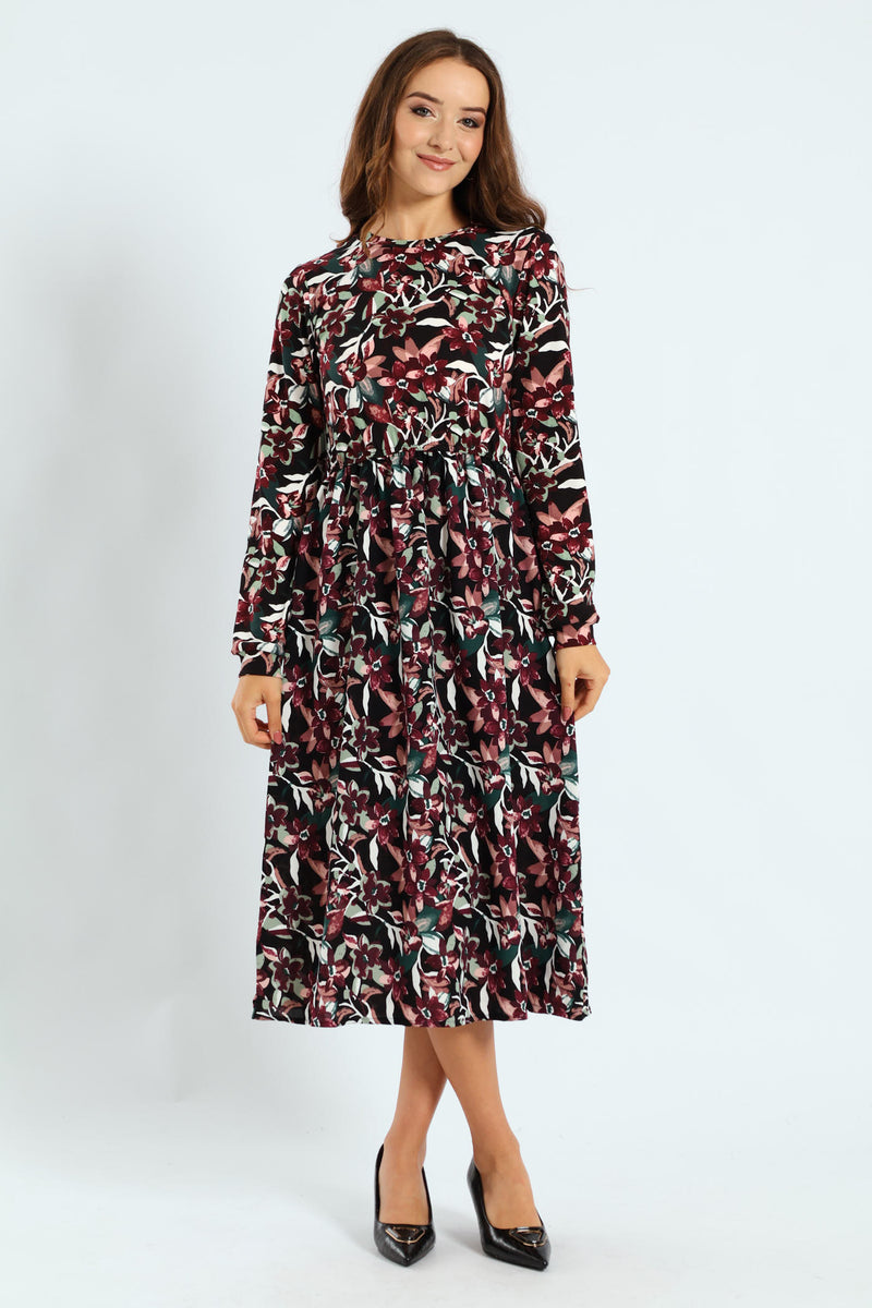Long Sleeve Rib Combo Midi Dress