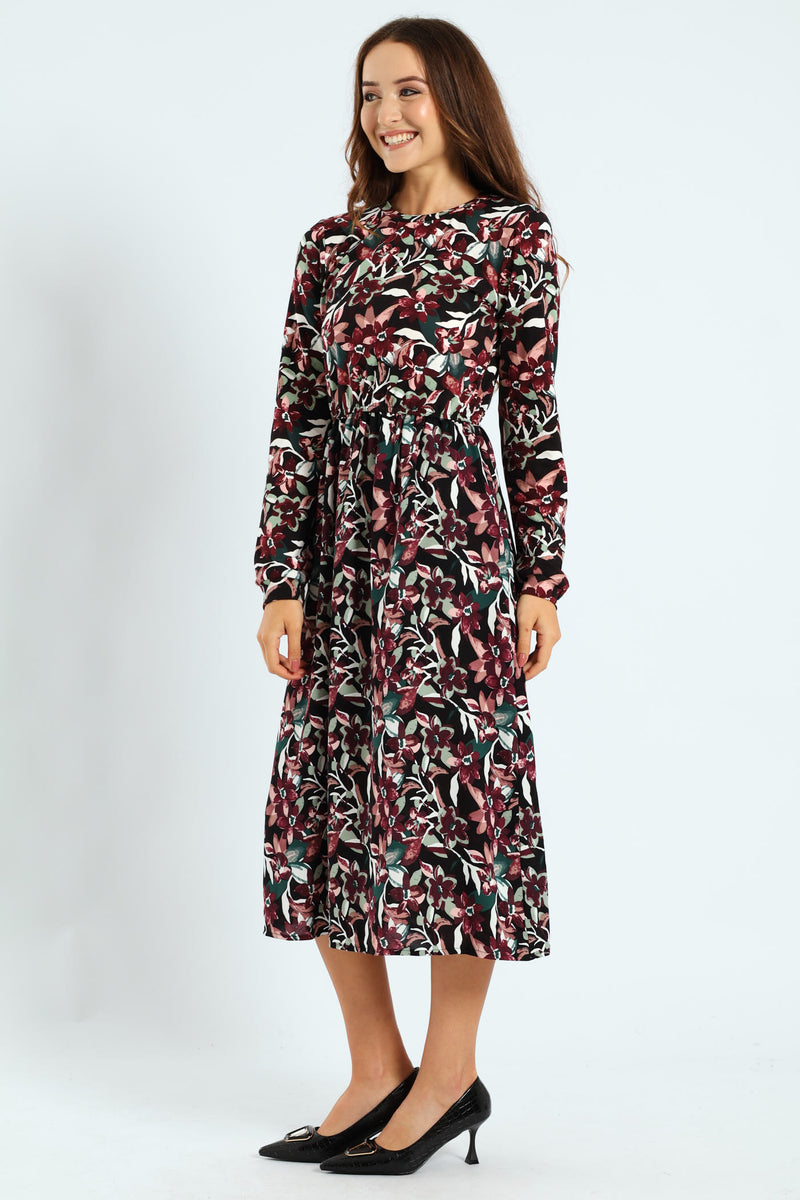Long Sleeve Rib Combo Midi Dress