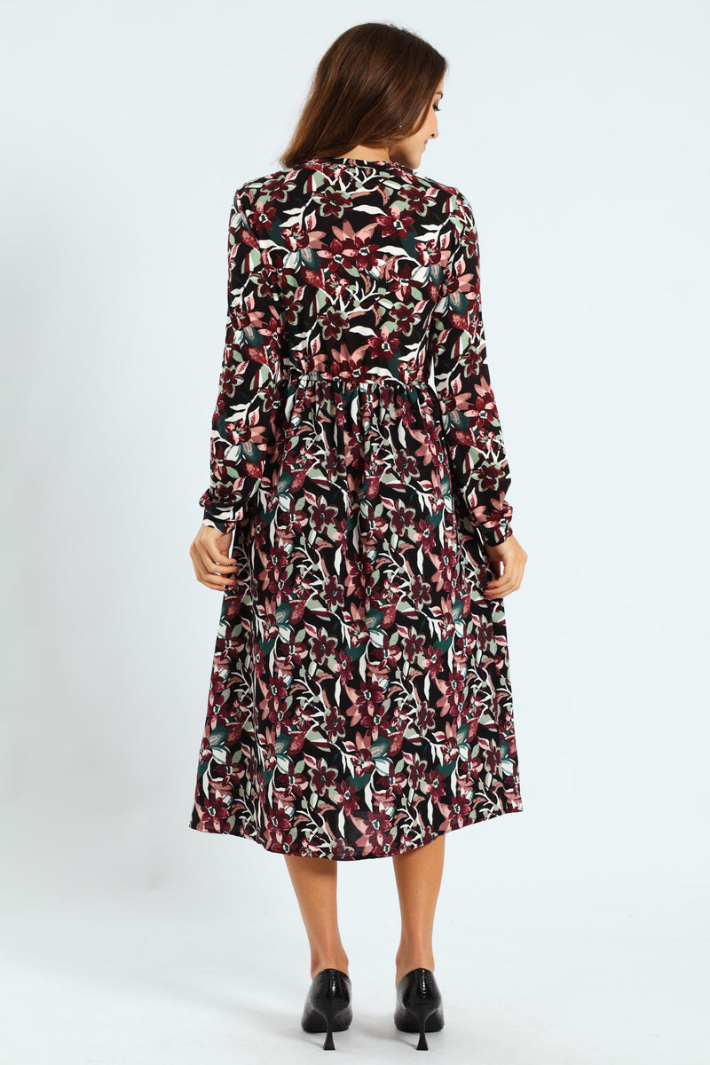Long Sleeve Rib Combo Midi Dress