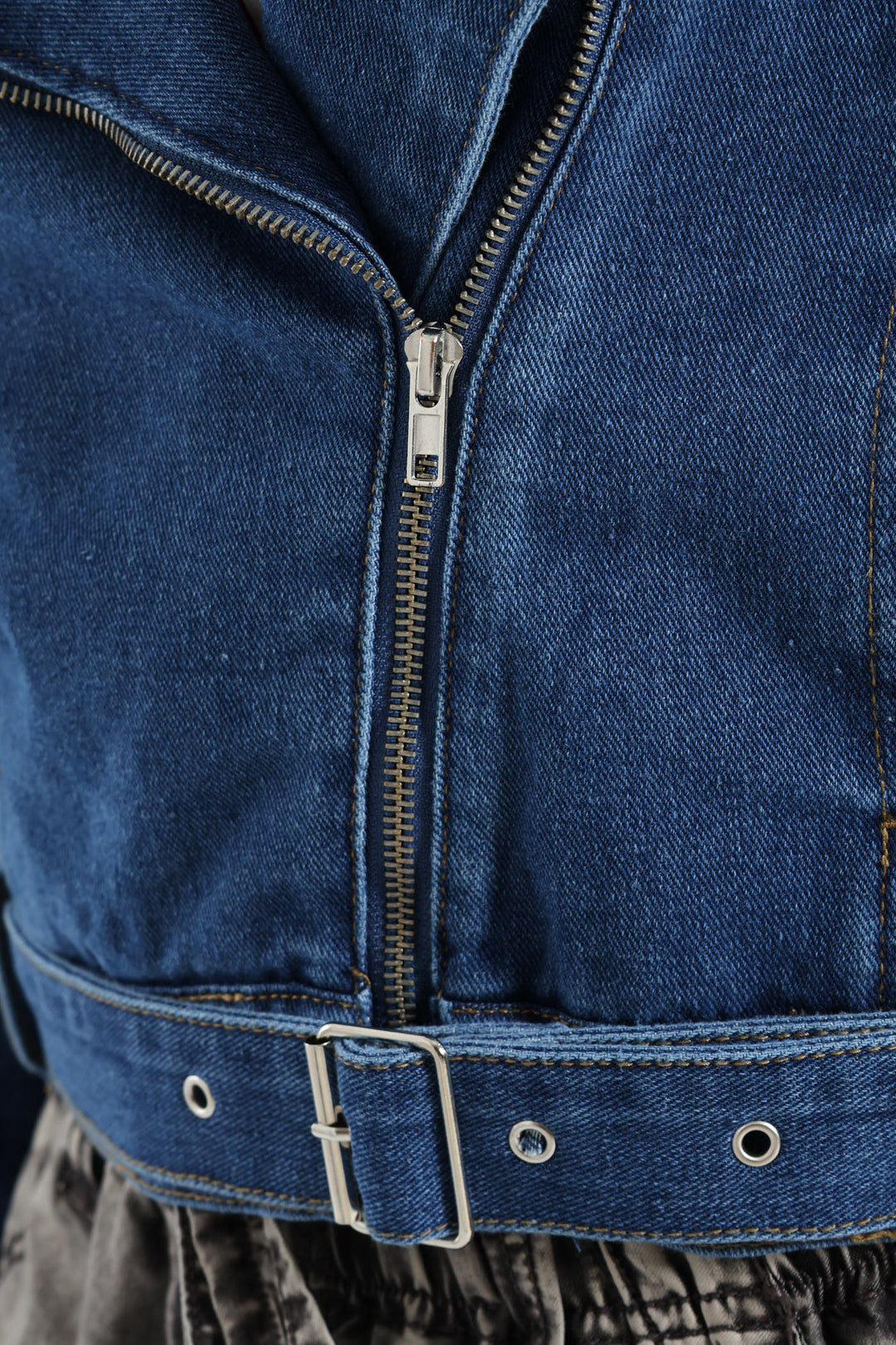 Belted Sherpa Biker Jacket - Mid Blue