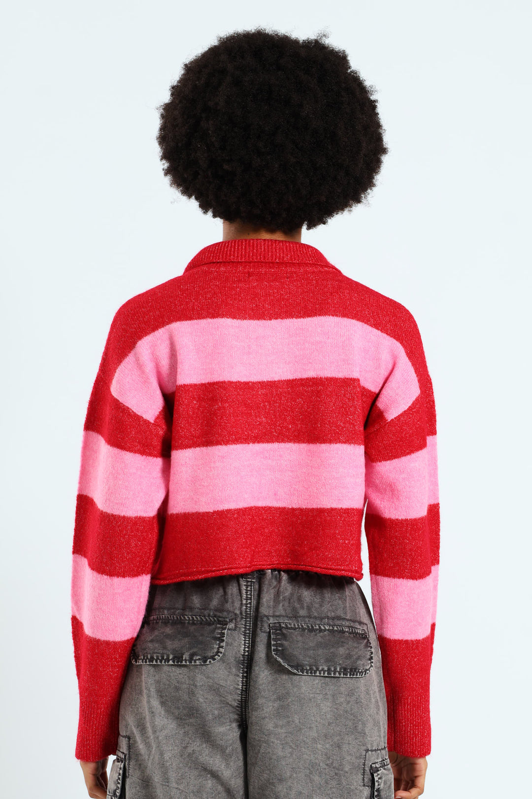 Stripe Placket Collar Pullover - Pink