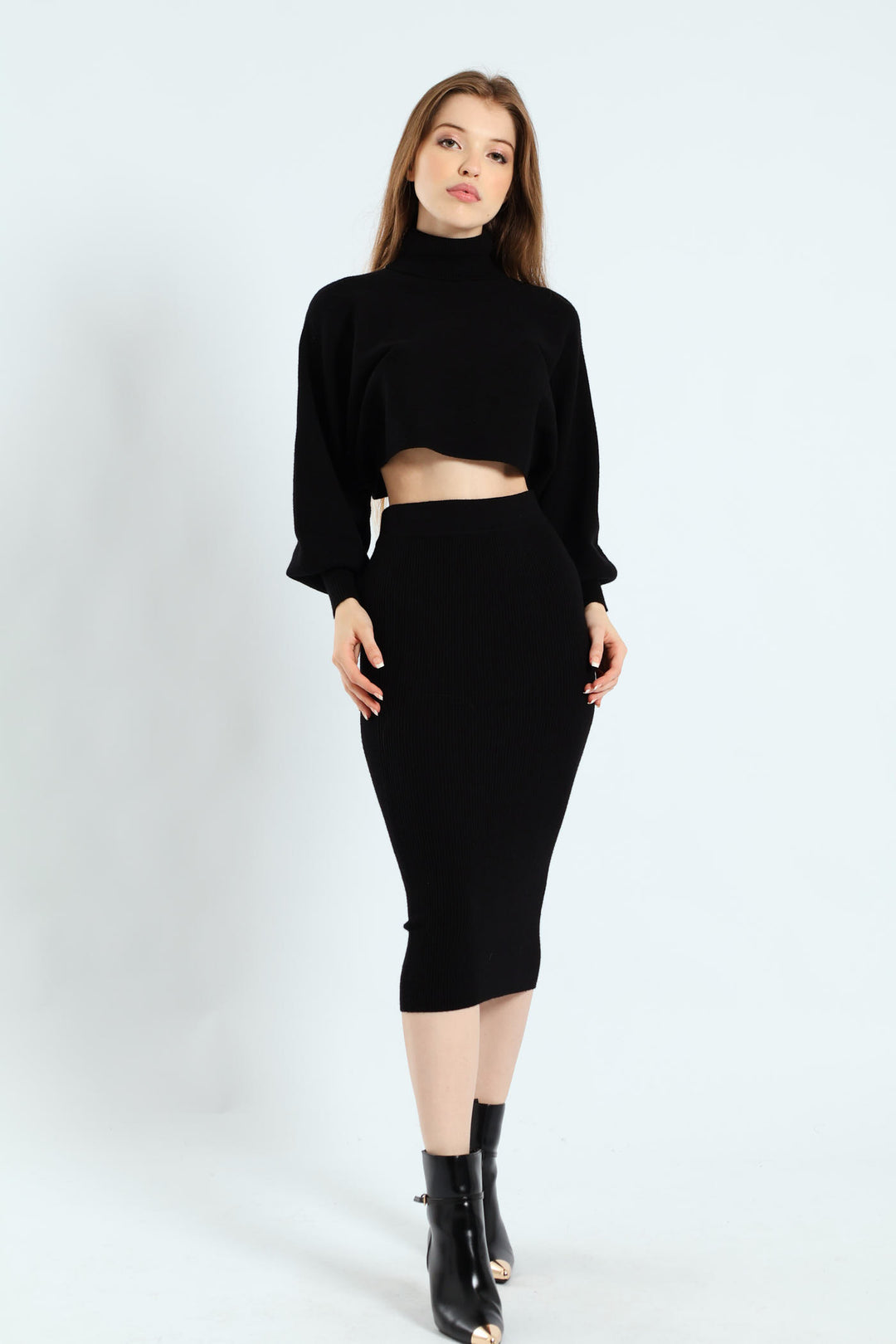 Turtleneck Sweater & Skirt - Black