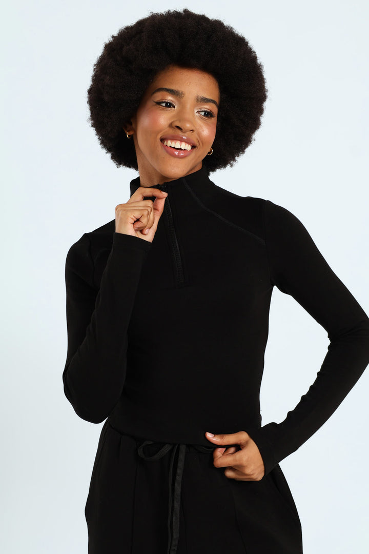 Soft Touch 1/4 Zip Top - Black