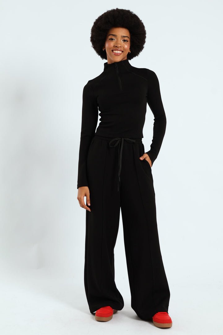 Soft Touch Wide Leg Pants Set - Black
