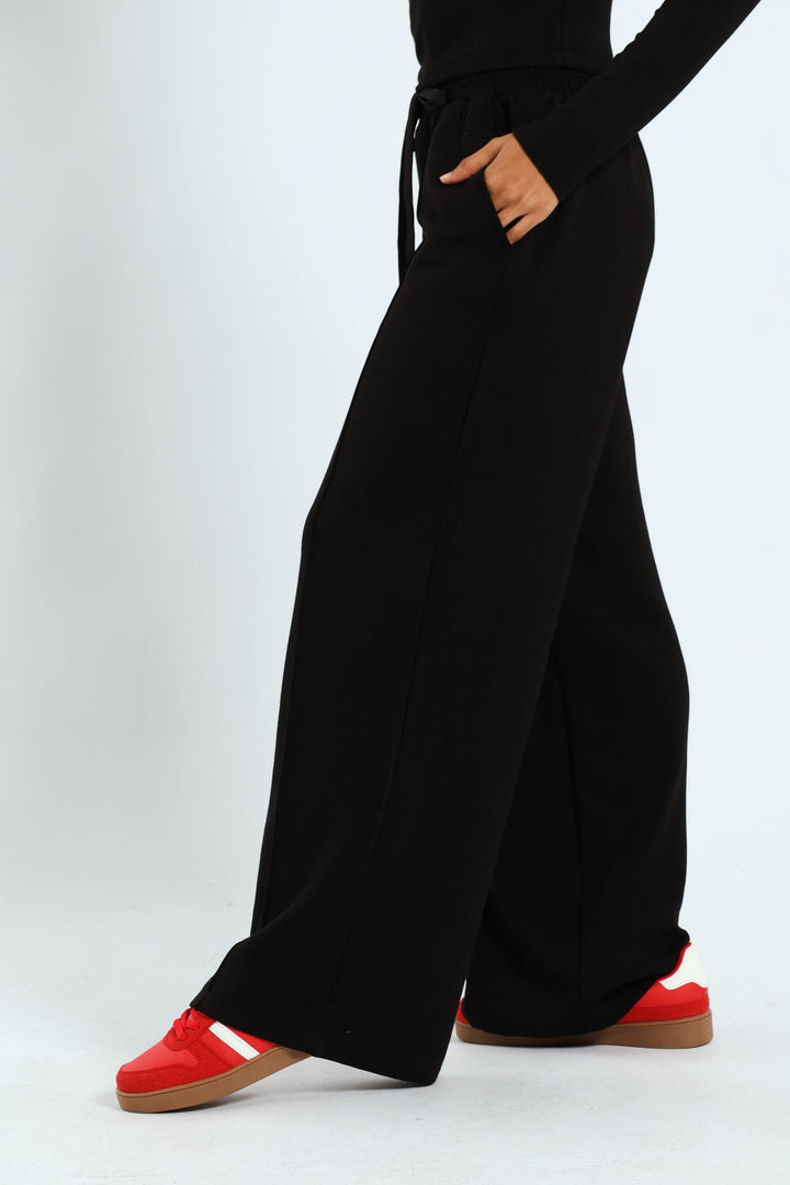 Soft Touch Wide Leg Pants Set - Black