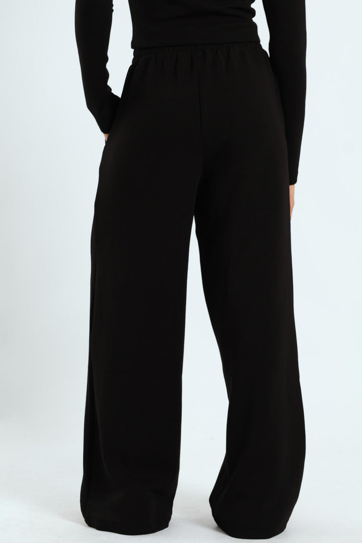 Soft Touch Wide Leg Pants Set - Black