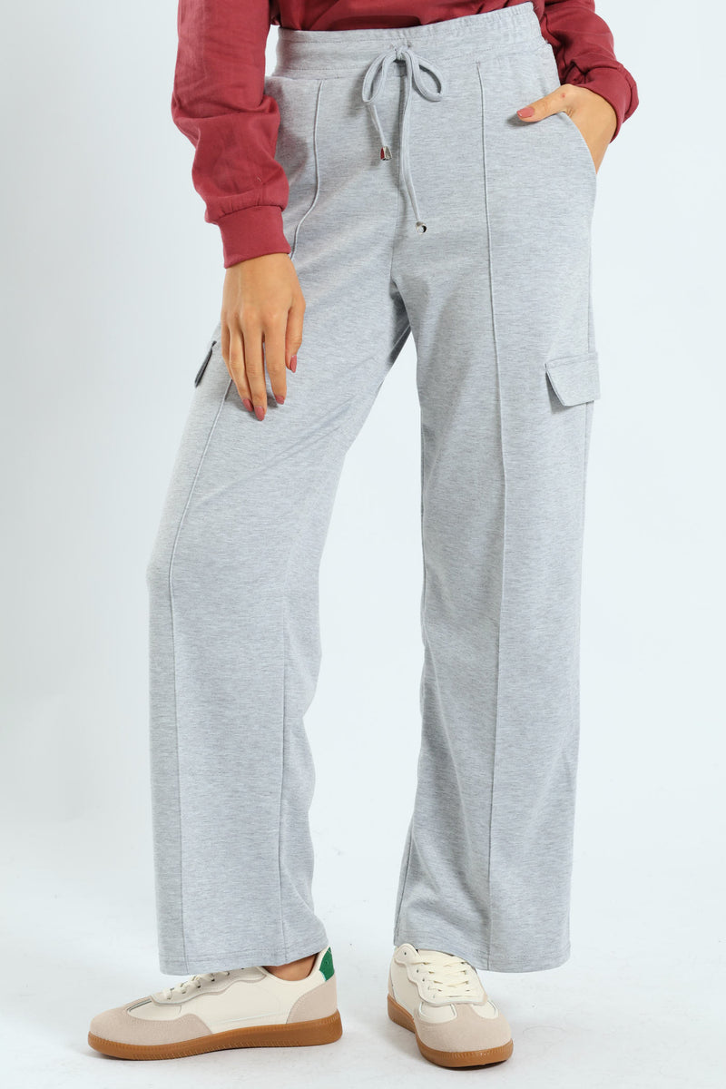 Pinched Seam Utility Ponti Wideleg Trouser - Grey Melange
