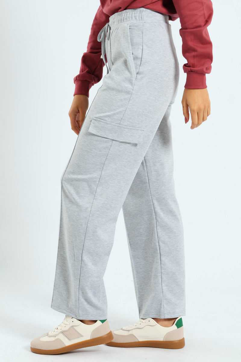 Pinched Seam Utility Ponti Wideleg Trouser - Grey Melange