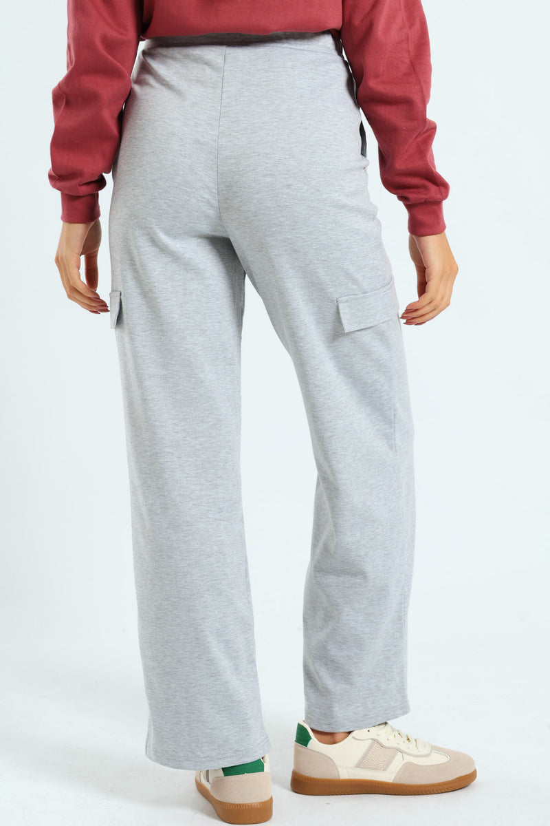 Pinched Seam Utility Ponti Wideleg Trouser - Grey Melange