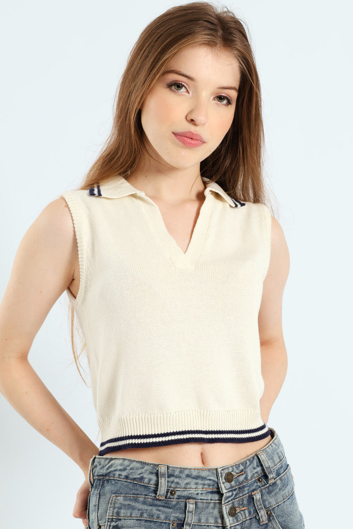 Regular Sleeveless Sweater - White/Navy