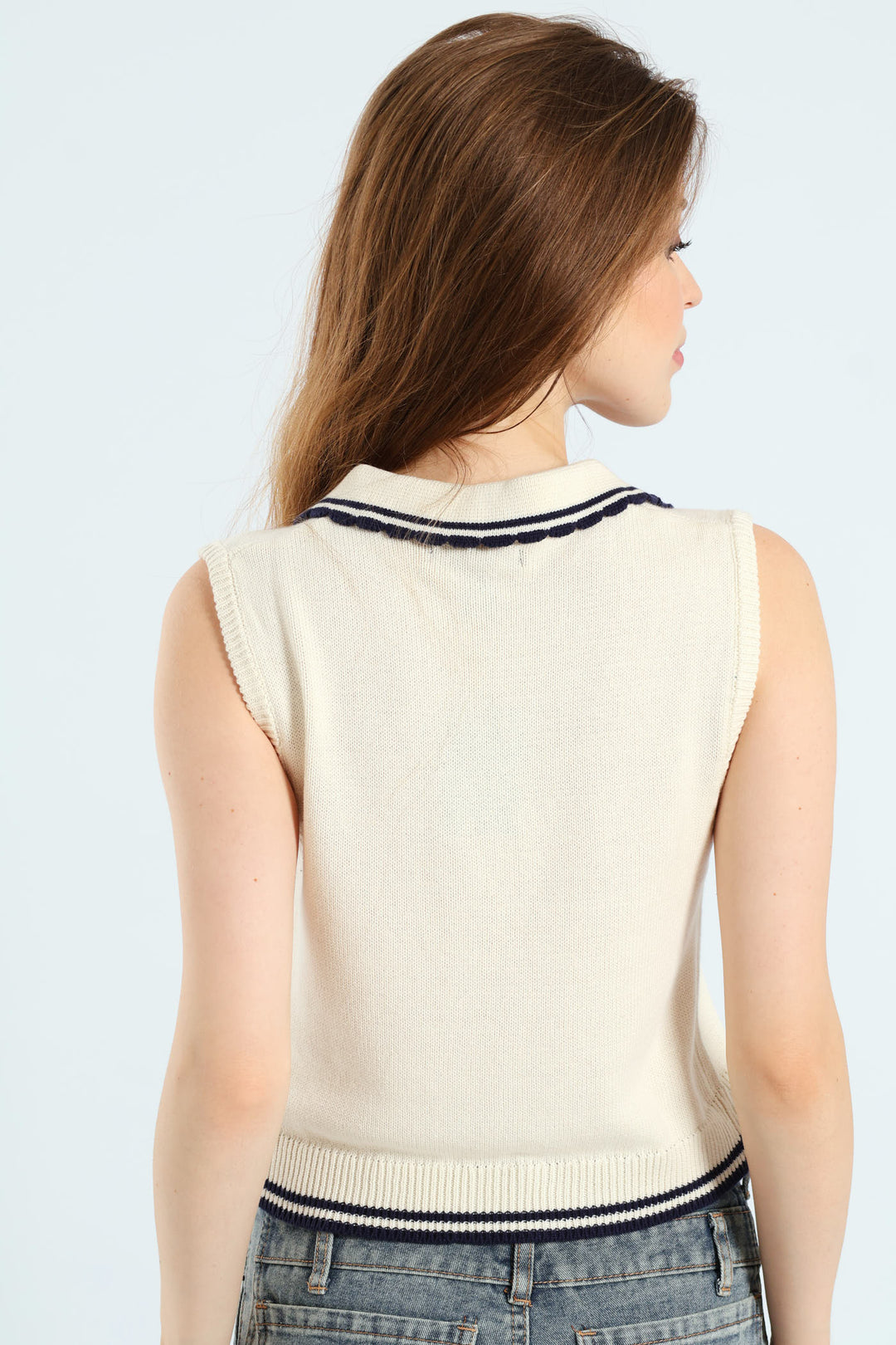 Regular Sleeveless Sweater - White/Navy