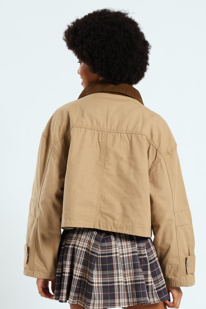Corduroy Collar Utility Jacket - Stone