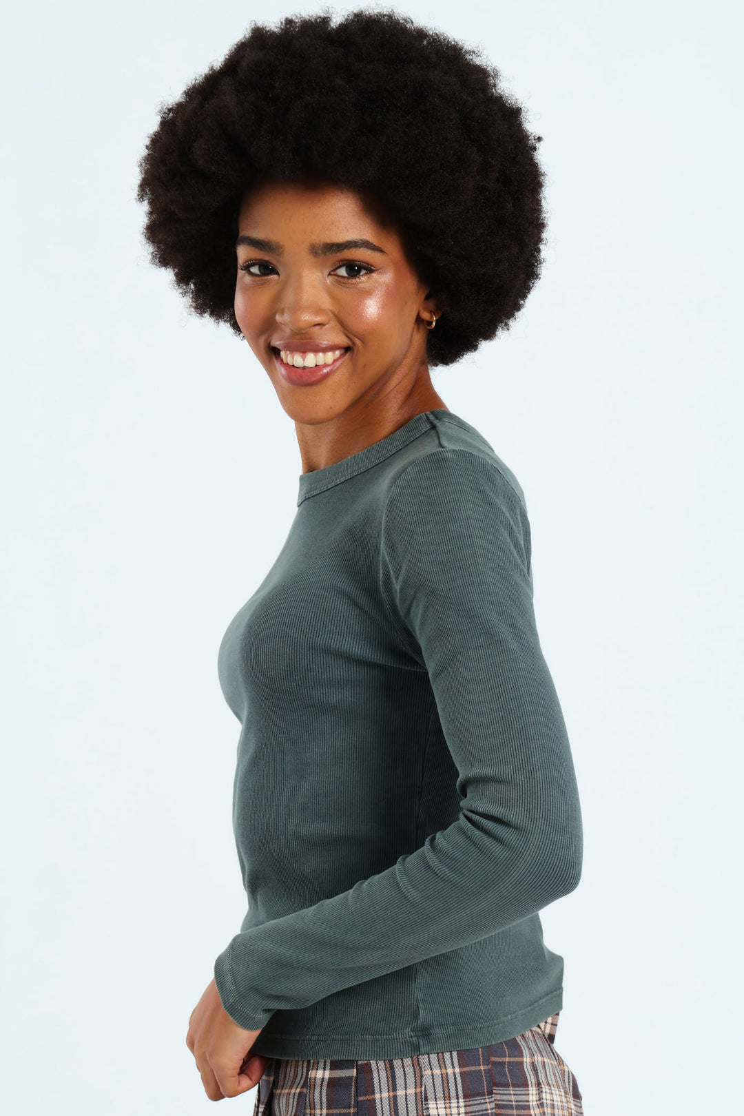 Long Sleeve Washed Basic Crew Top - Blue