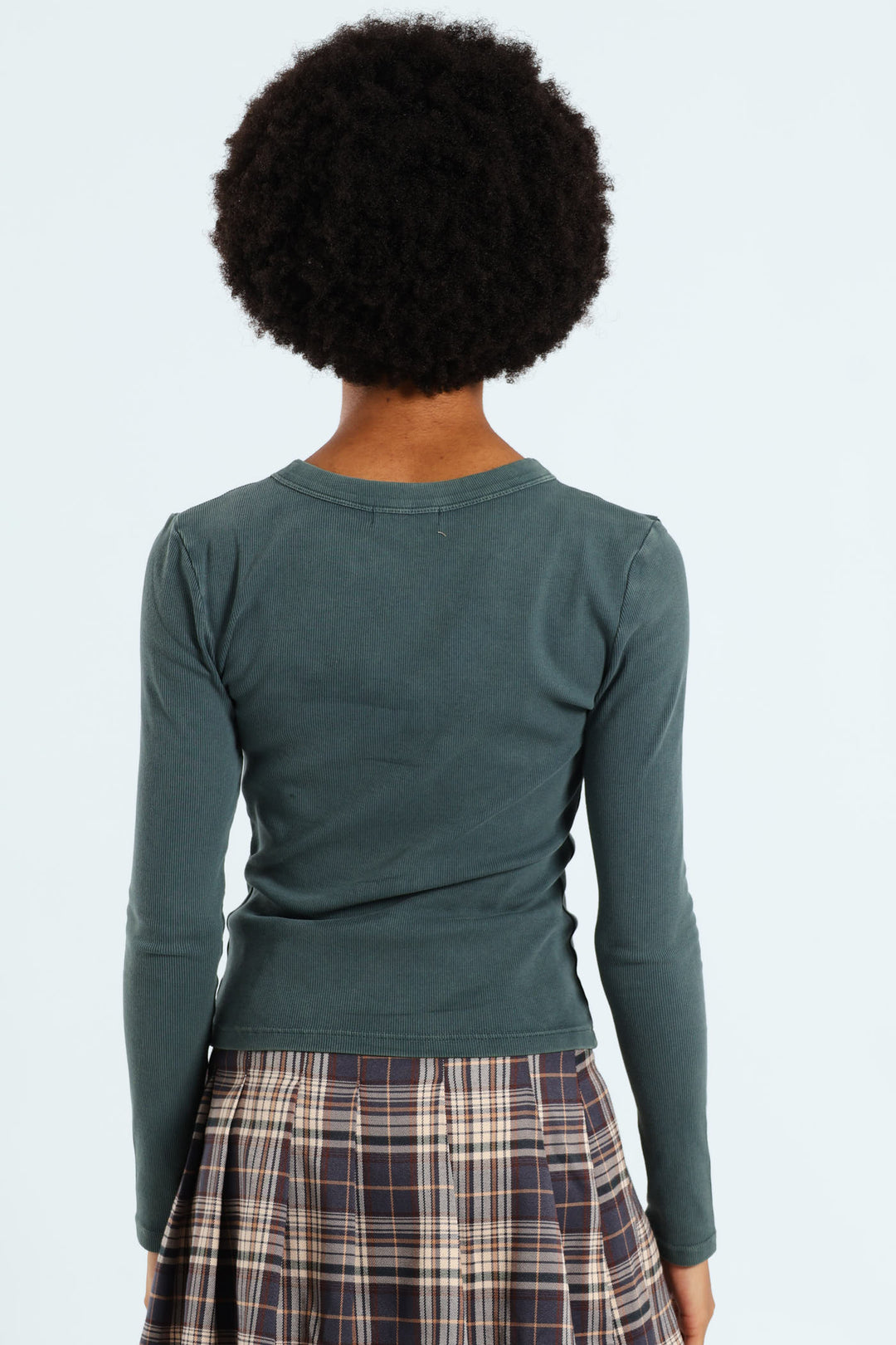 Long Sleeve Washed Basic Crew Top - Blue