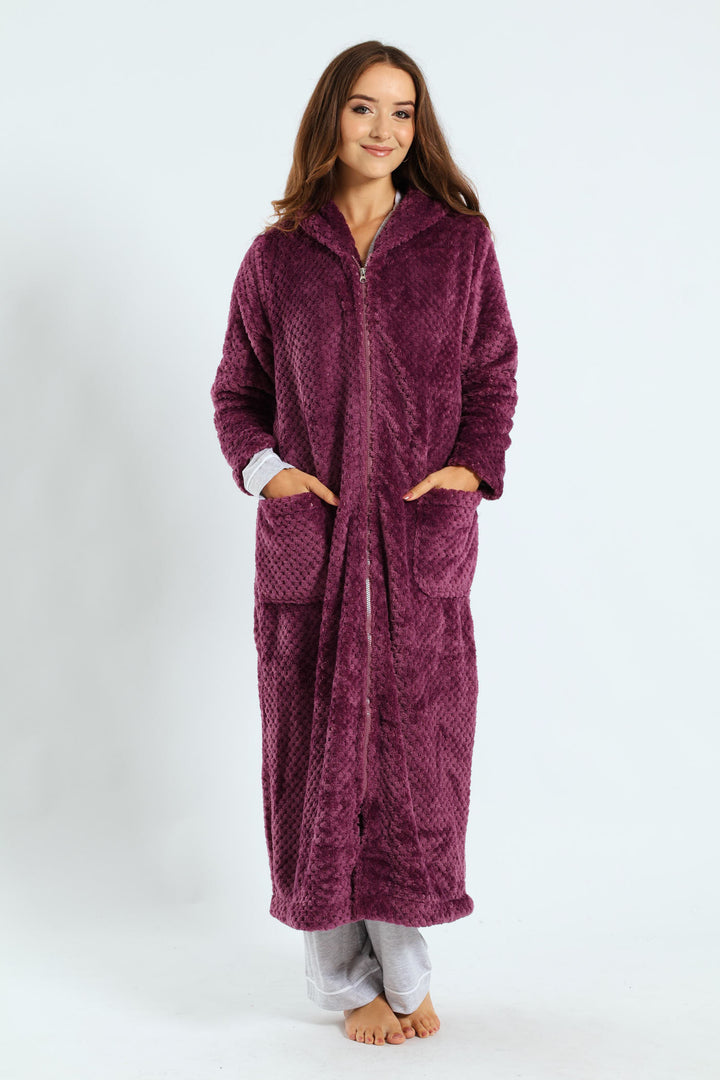 Ankle Length Zip-Through Gown - Purple