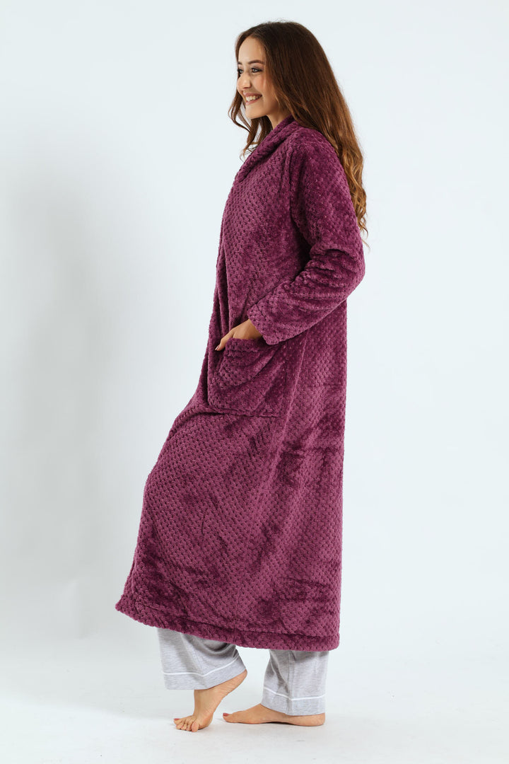 Ankle Length Zip-Through Gown - Purple