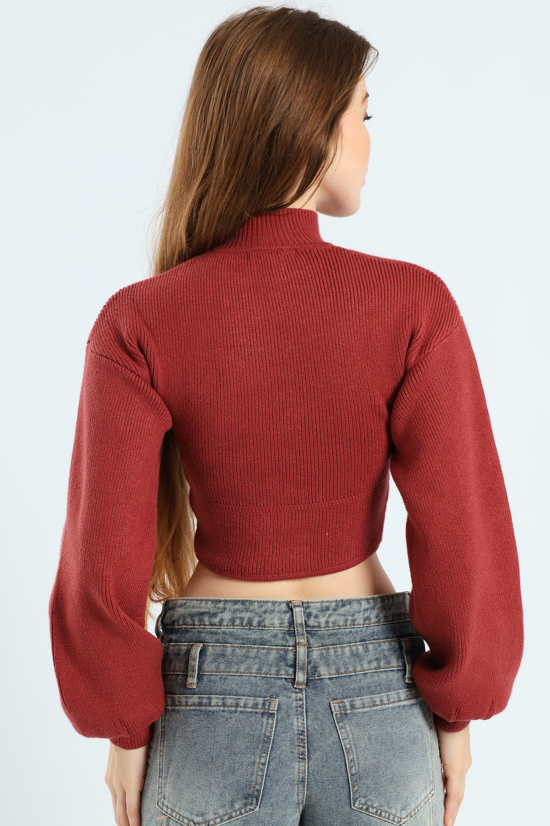 Cropped Turtle Neck Sweater - Chocolate
