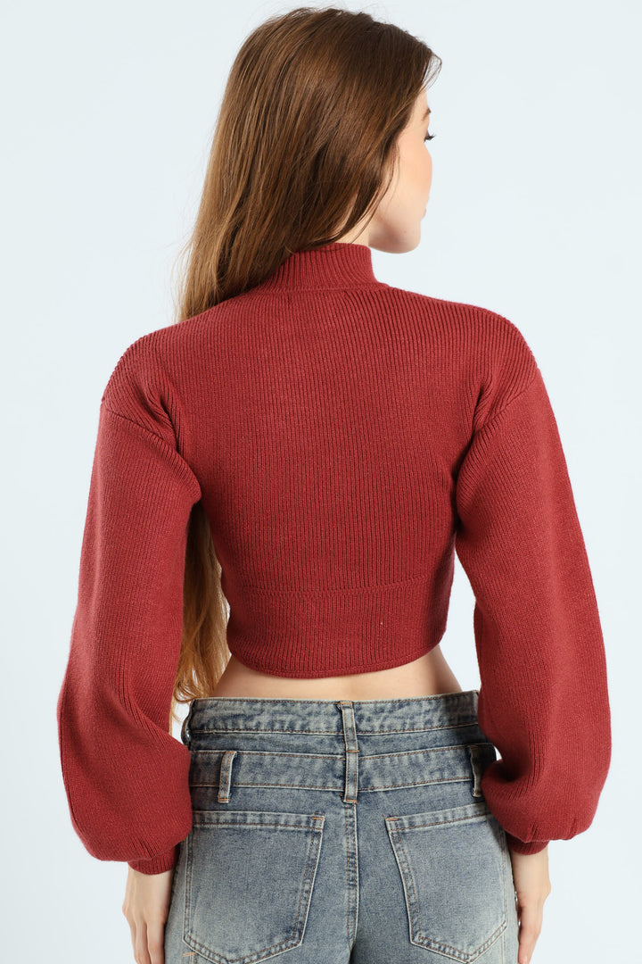 Cropped Turtle Neck Sweater - Chocolate