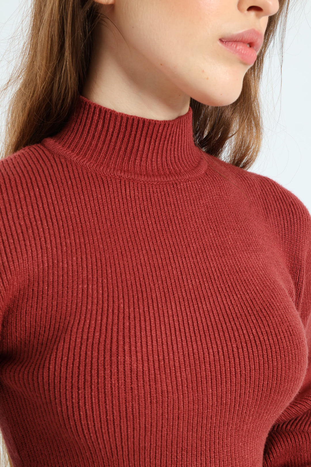 Cropped Turtle Neck Sweater - Chocolate