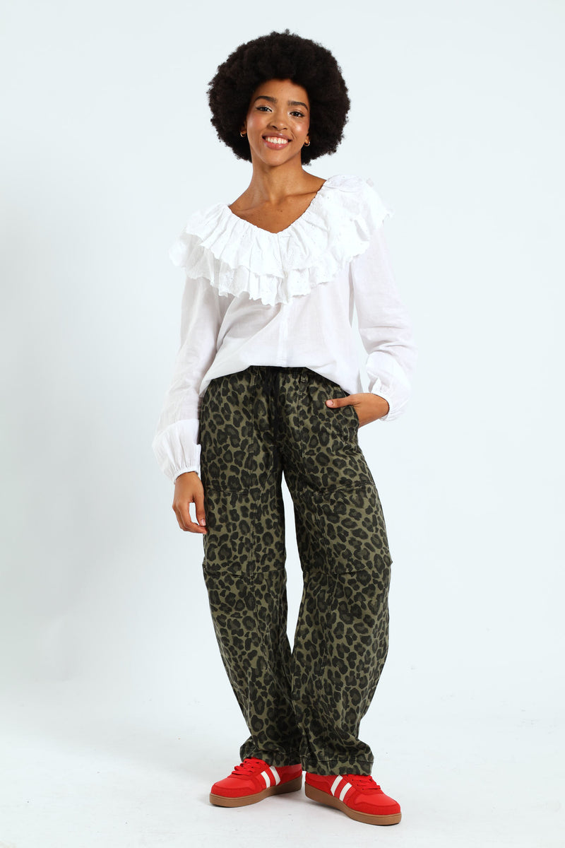 Long Sleeve Anglaise Ruffle Blouse - White