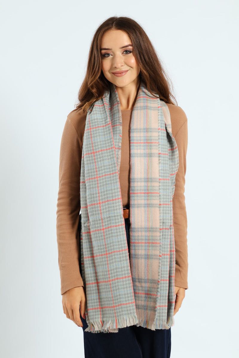 Blue Check Winter Scarves - Multi
