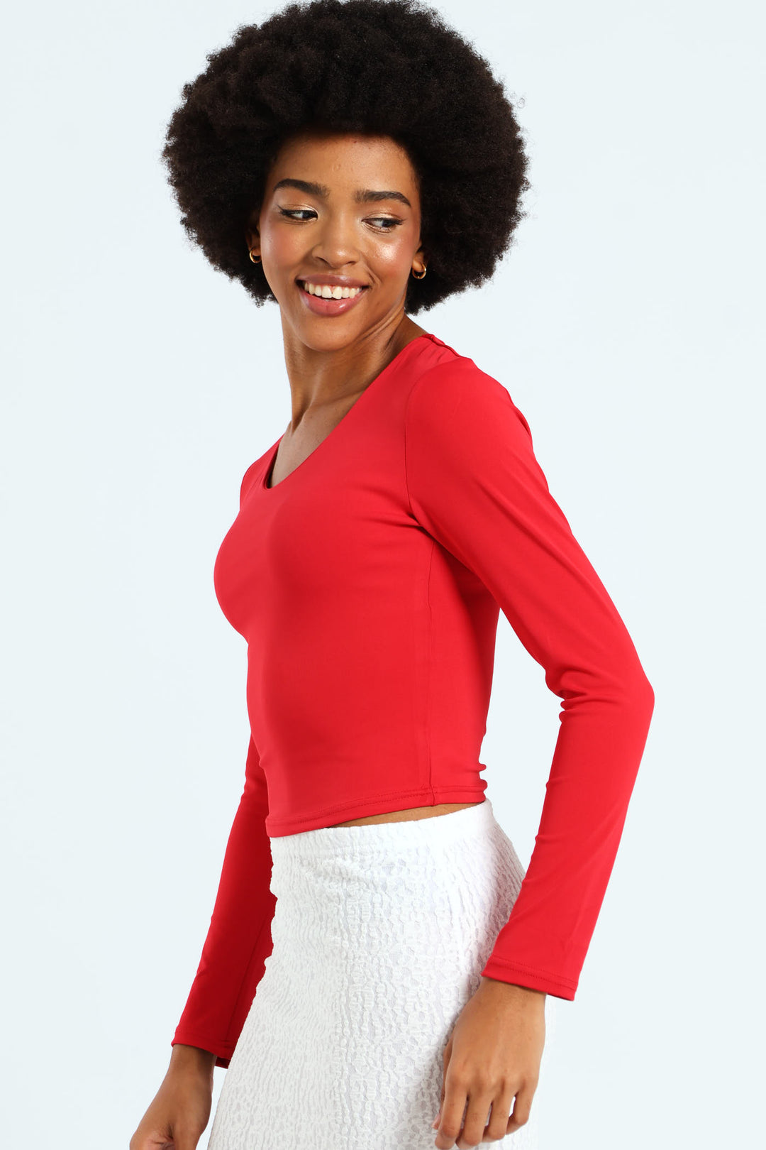 Skin Tight Long Sleeve Basic Crew Top - Red