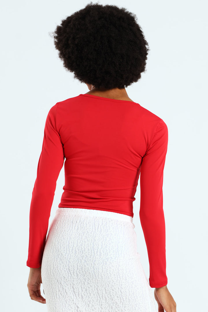 Skin Tight Long Sleeve Basic Crew Top - Red