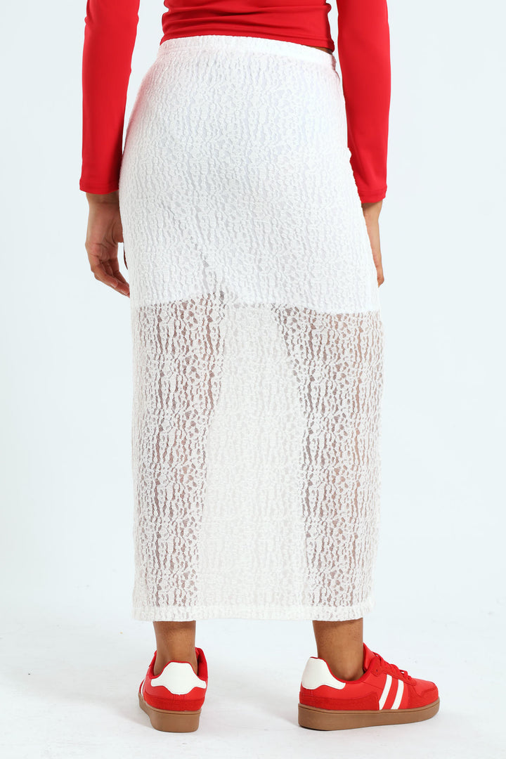 Lace Column Midi Skirt - White
