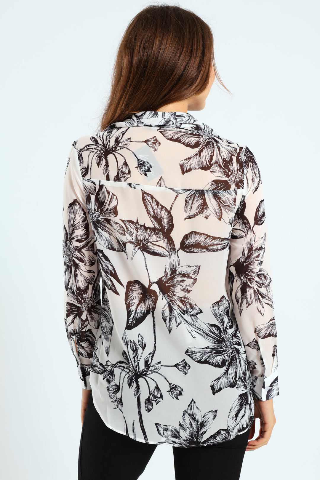 Monochrome Floral Chiffon Shirt - Cream/Black