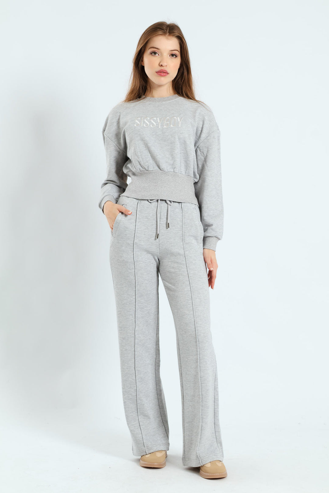 Glitter Fleece Sweat Top - Grey Melange